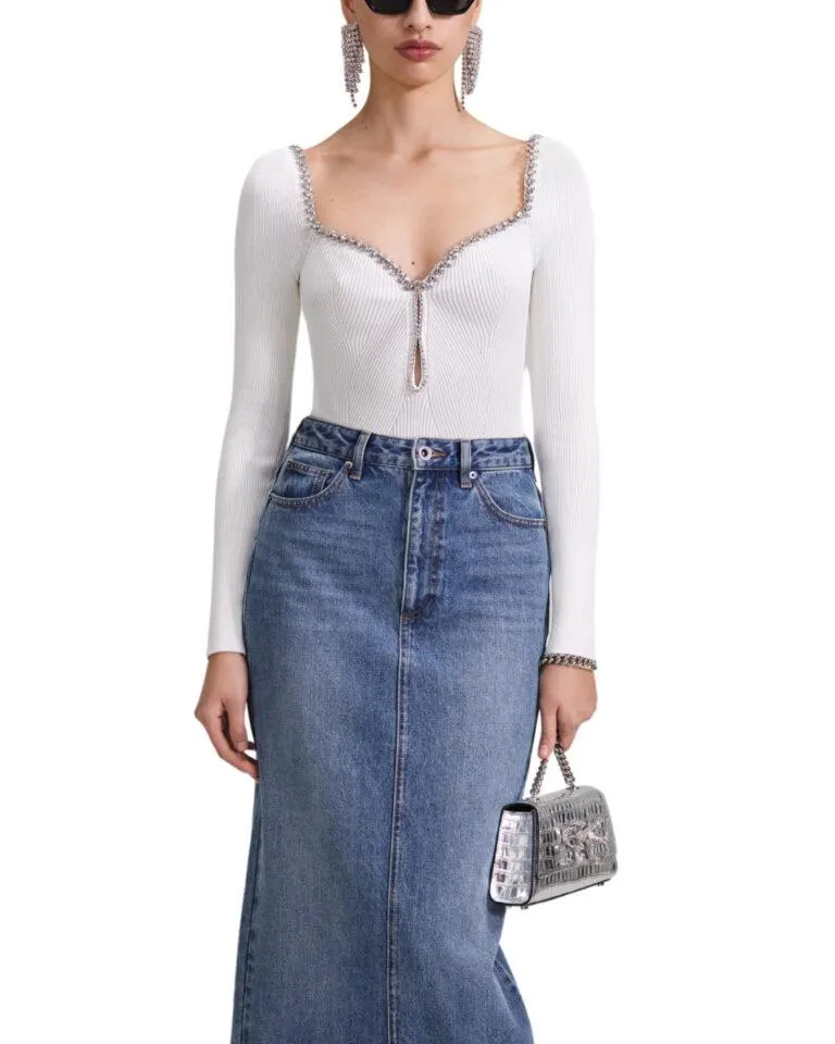 Knit Diamante Top – Hvit