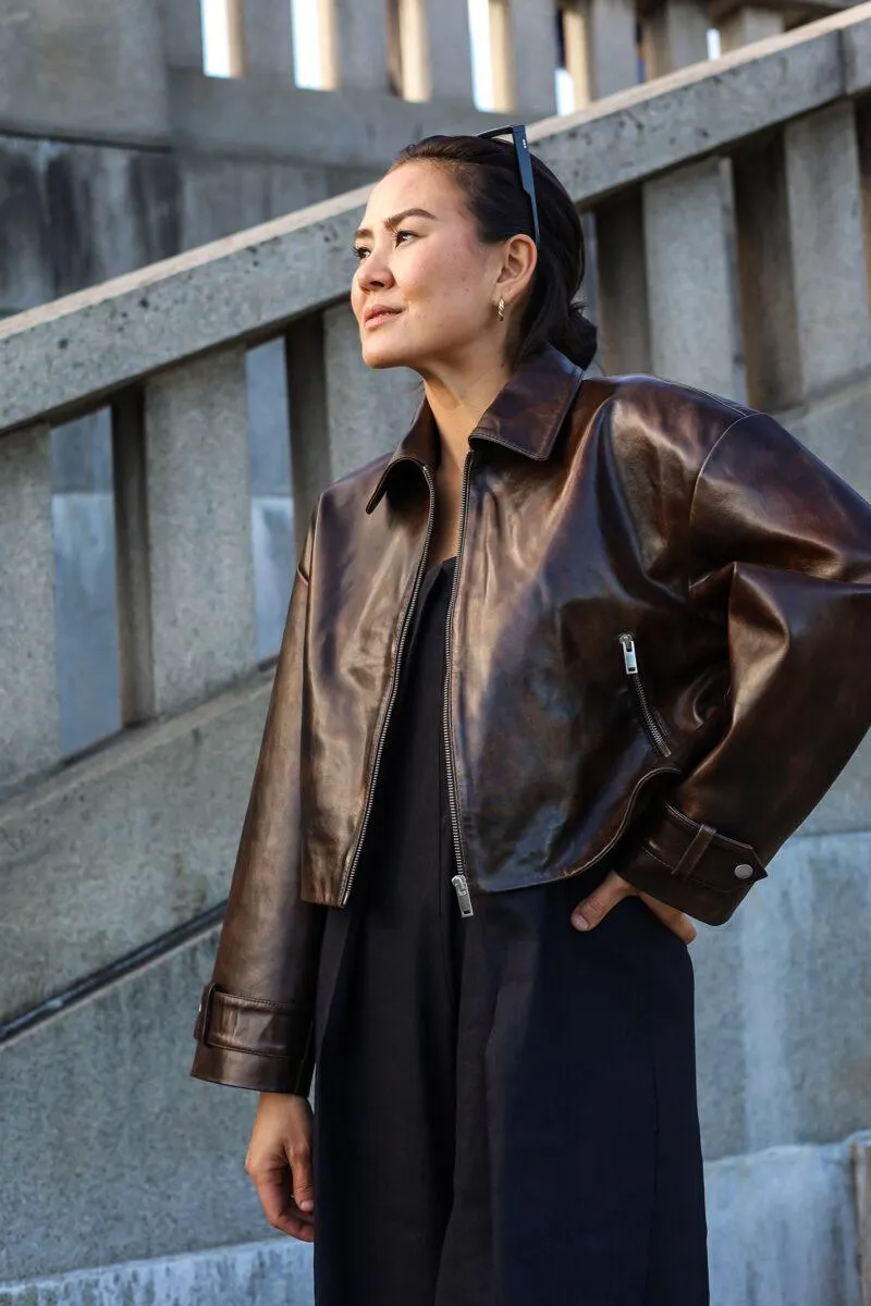 Iben Leather Jacket Dark Brown