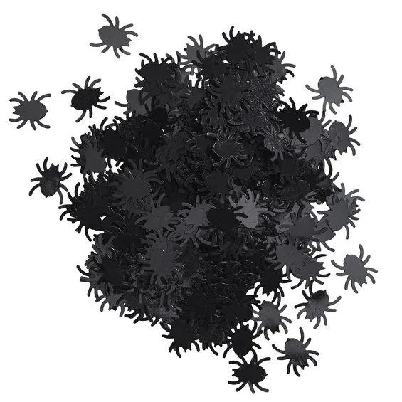 Edderkopper til halloween, minst 1000 stk. 12×13 mm, konfetti av plast
