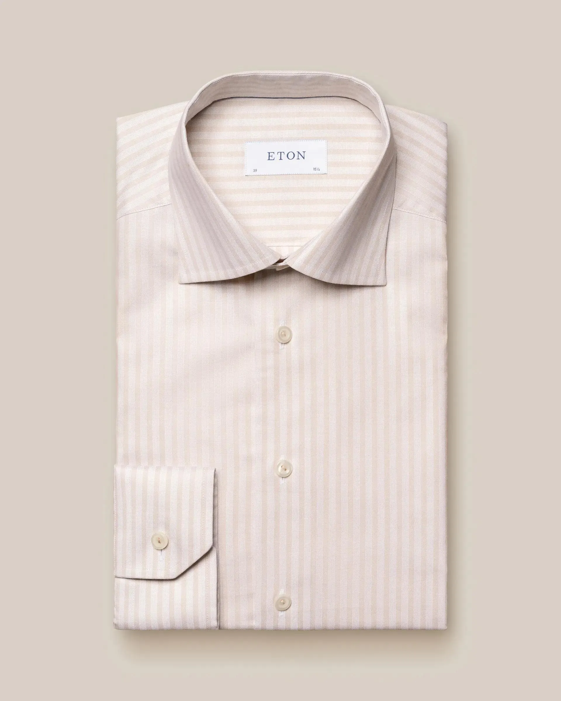 Light Brown Striped Wrinkle Free Oxford Shirt