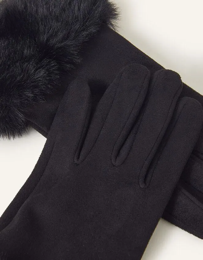 Suedette Faux Fur Cuff Gloves Black