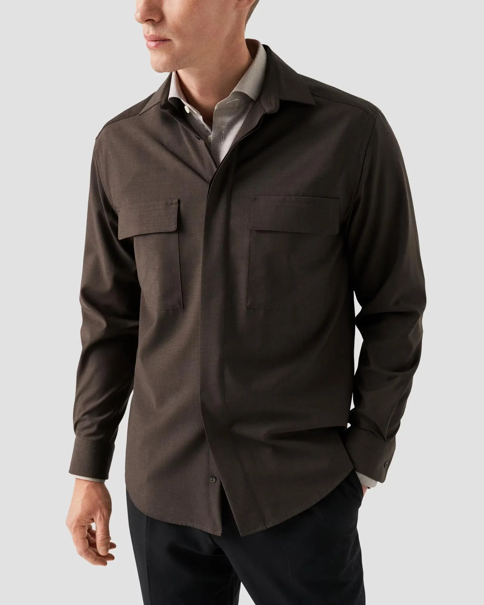 Dark Brown Merino Wool Overshirt