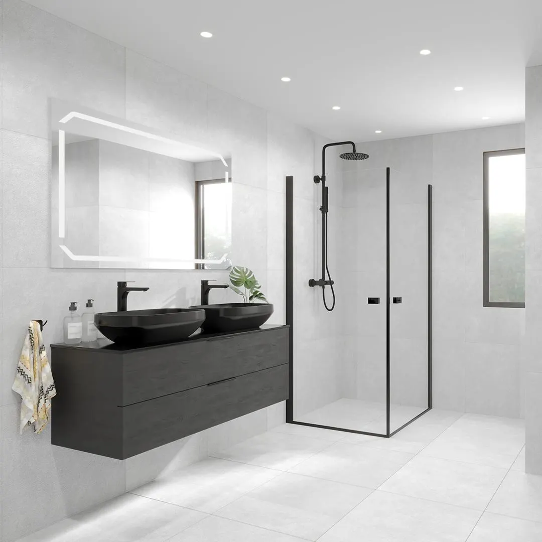 Malin baderomsmøbel 120 cm, benkeplate og 2 stk Decus servanter fra Alternabad