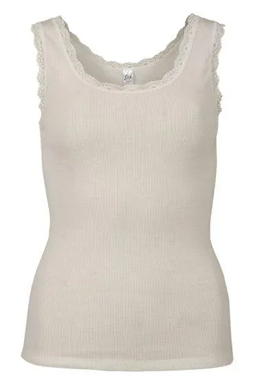 Flora Singlet i merinoull med blondekant