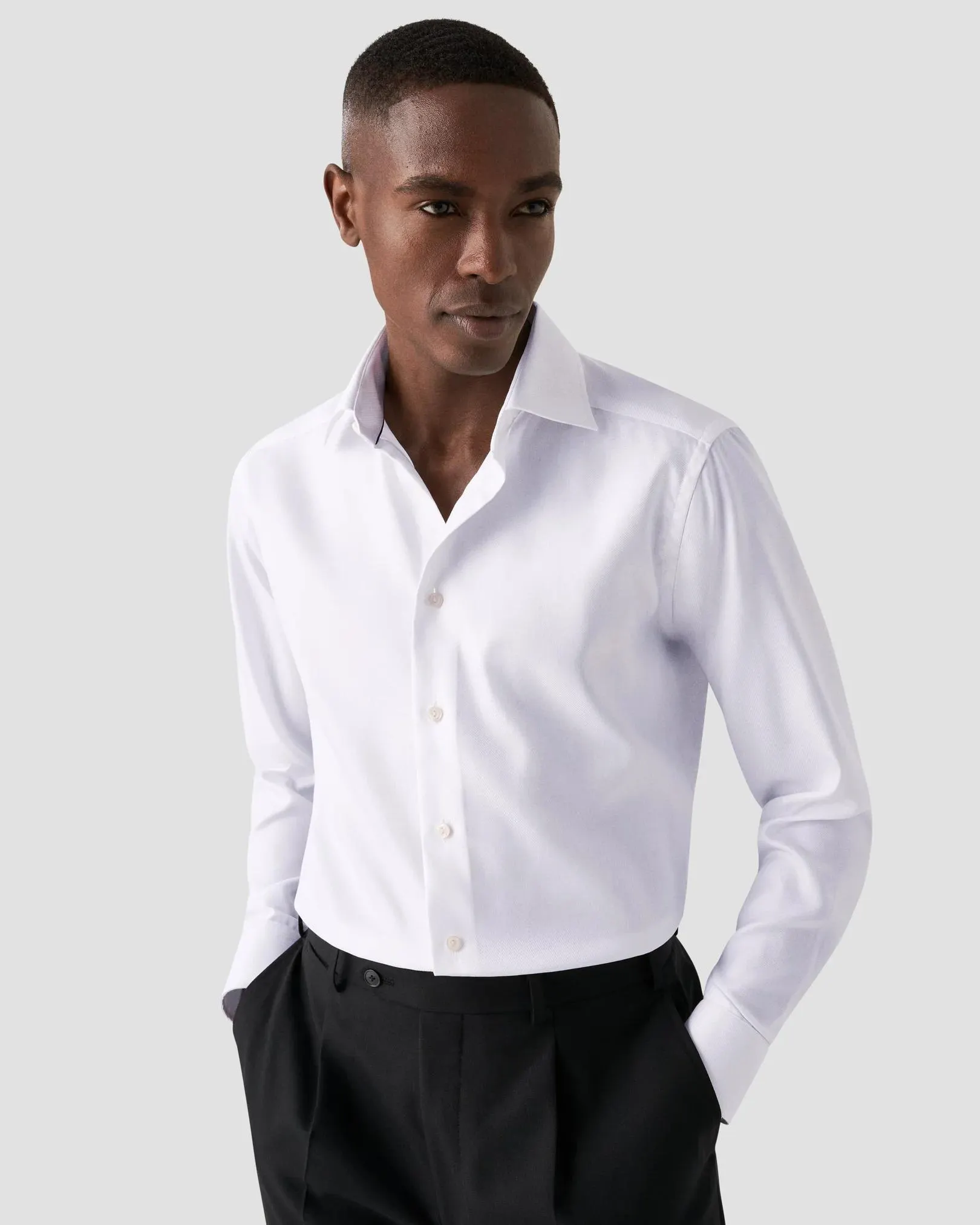 White Textured Twill Shirt