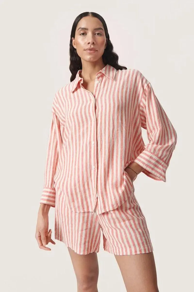SL Belira Shirt 3/4 Hot Coral Stripes
