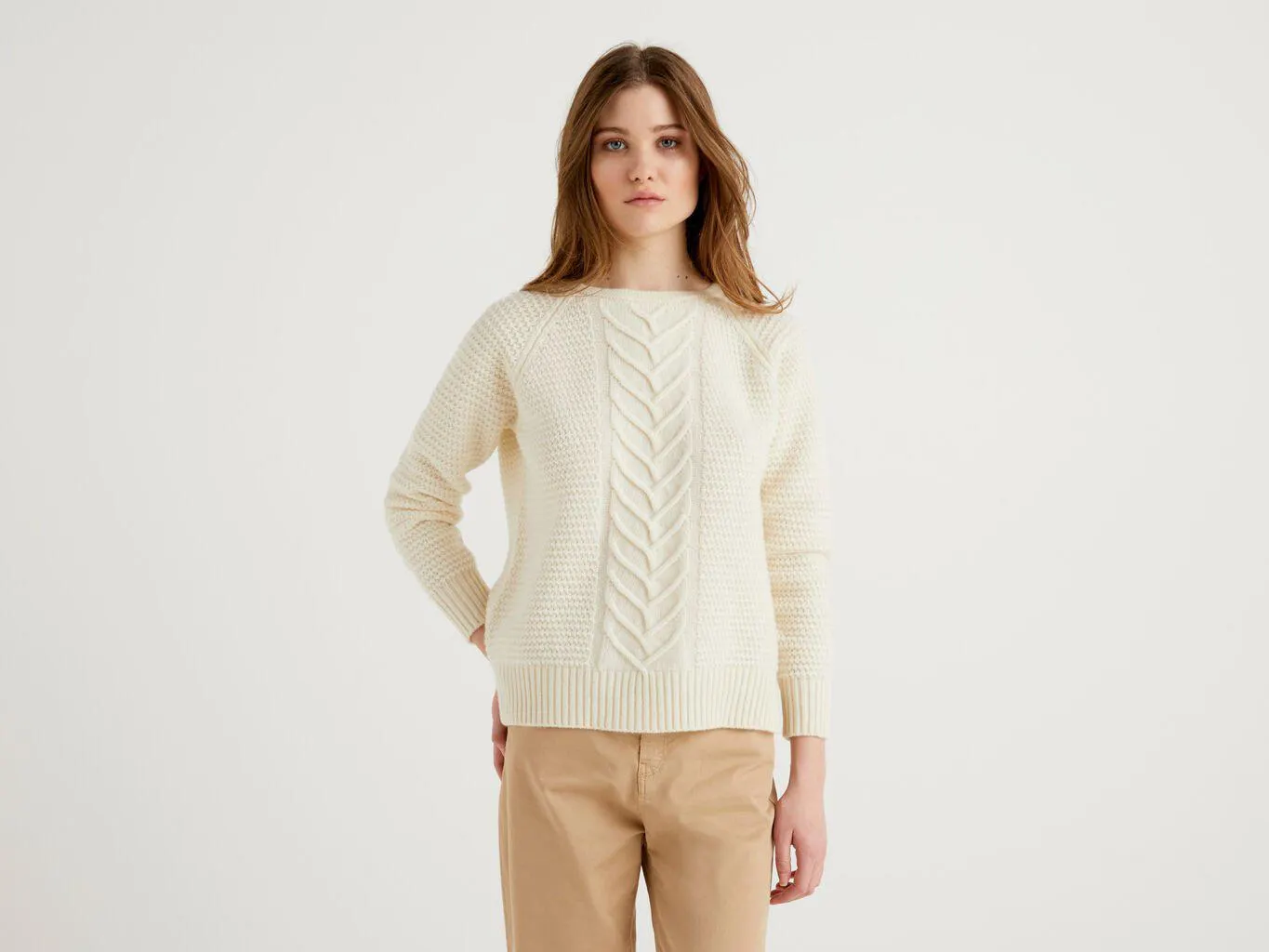 Benetton Stitching Funksjoner Gensere Dame Pisket Krem Hvite | Norge-3867145