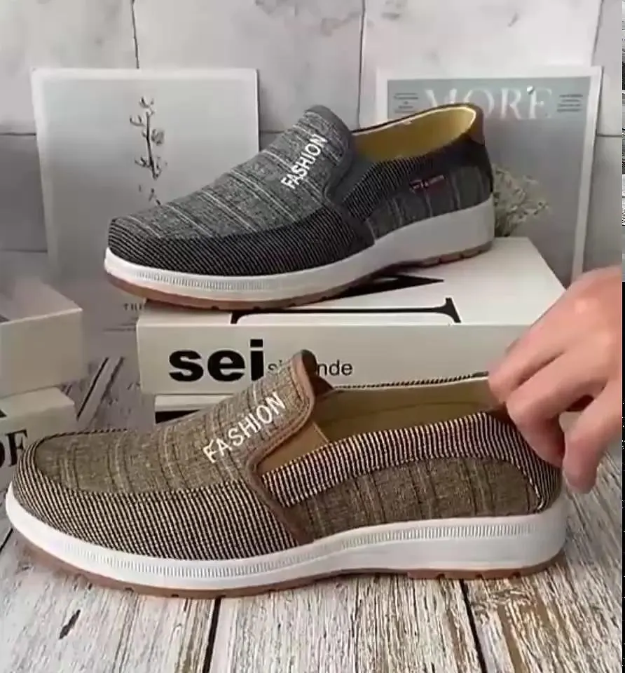 Men's Loafers & Slip-Ons Slip-on Sneakers Casual Classic Outdoor Daily Walking Shoes Canvas Breathable Coffee Gray Striped Spring Fall