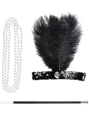 Flapper Kostymesett med Hodebånd, Perlekjede og Sigarettholder