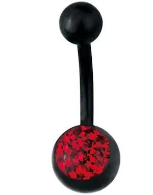 Svart Navlepiercing med Rød Sten
