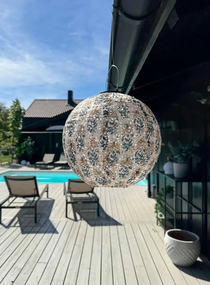 Lanterne solcelle rund tekstil - hvit