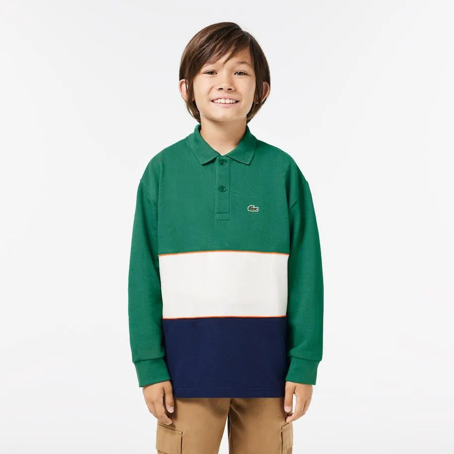 Long Sleeve Cotton Piqué Colourblock Polo Shirt