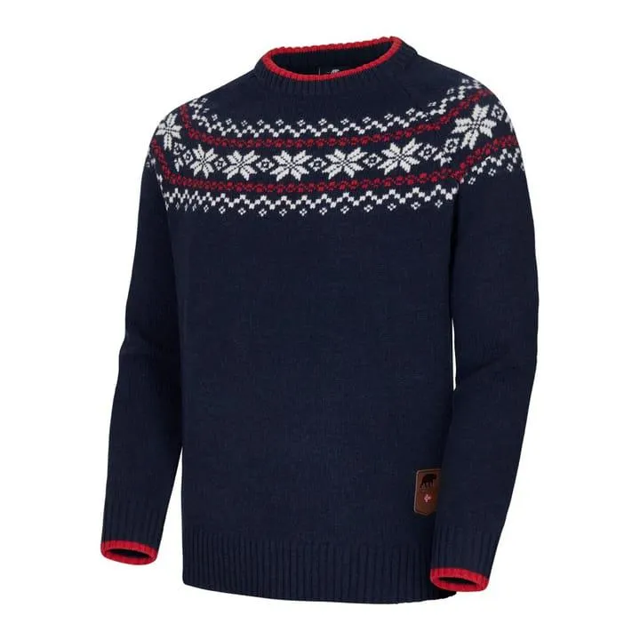 Gridarmor Snøkrystall Round Neck Ullgenser Men Navy/White/Red