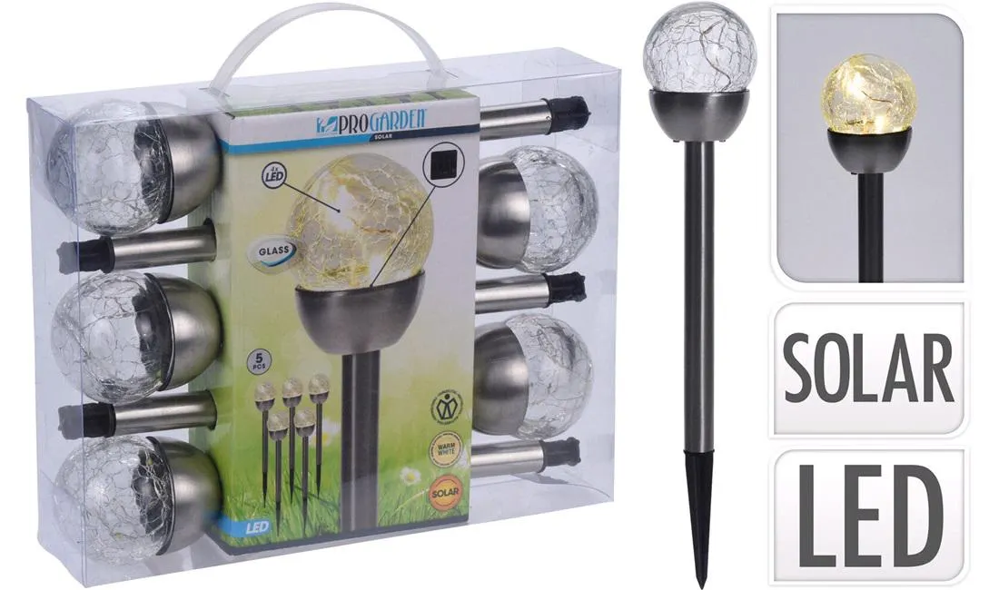 Hagefakler sett/5 stk.varmt-LED/solpanel