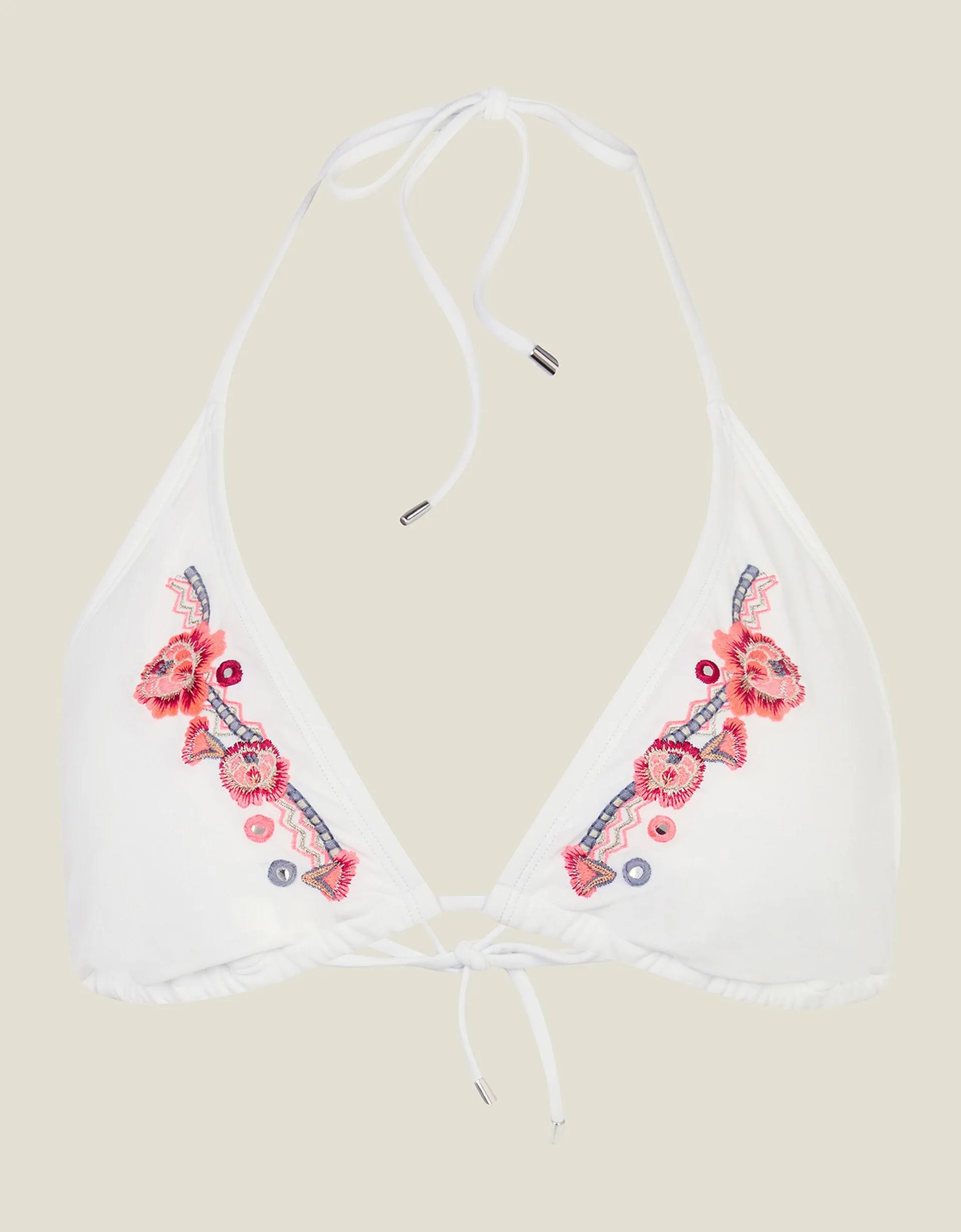 Floral Embroidered Bikini Top White