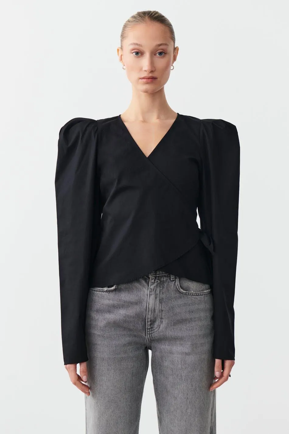 Wrap poplin blouse