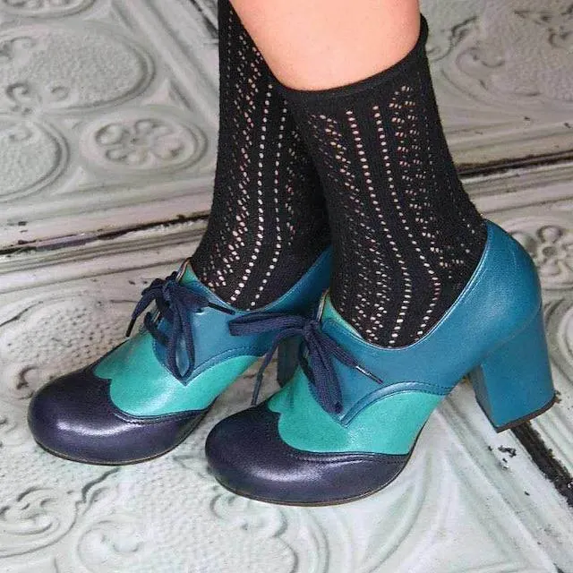 Women's Heels Vintage Shoes Boho Bohemia Beach Brogue Party Outdoor Daily Summer Cone Heel Round Toe Vacation Cute Elegant Leather Buckle Color Block Blue