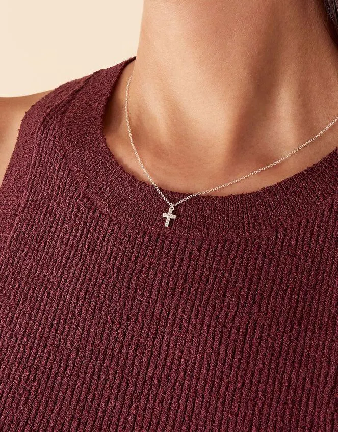 Recycled Sterling Silver Sparkle Cross Pendant Necklace