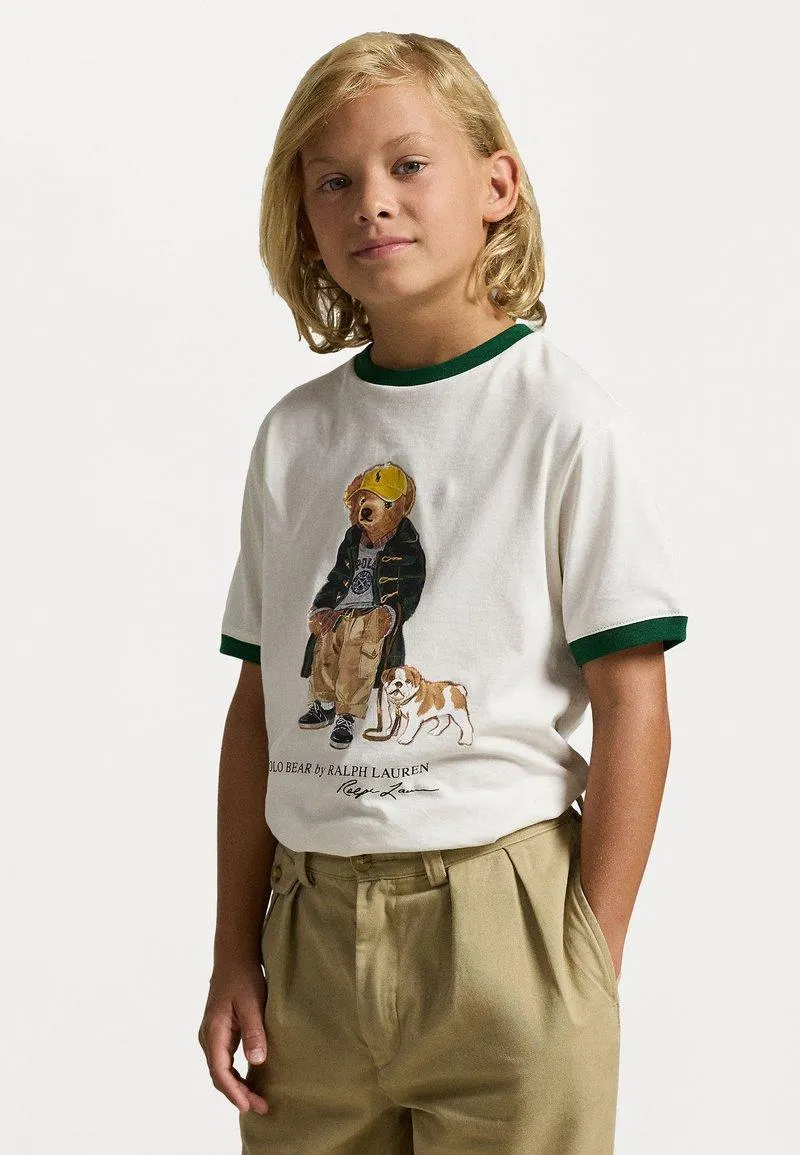 POLO BEAR COTTON RINGER TEE - T-shirts med print - off-white