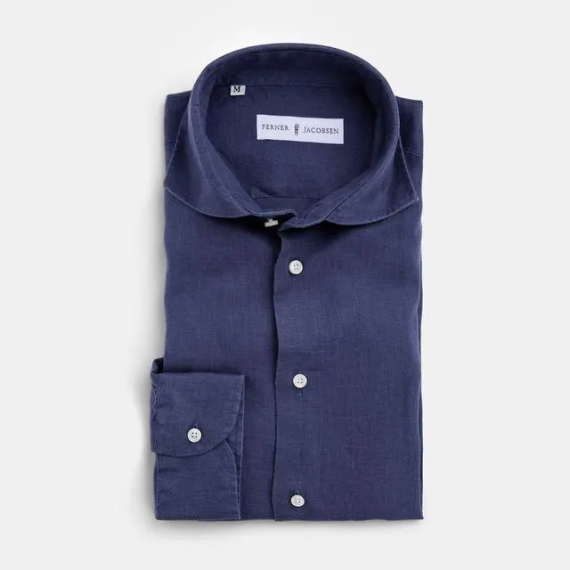 Slim Linen Shirt - Navy