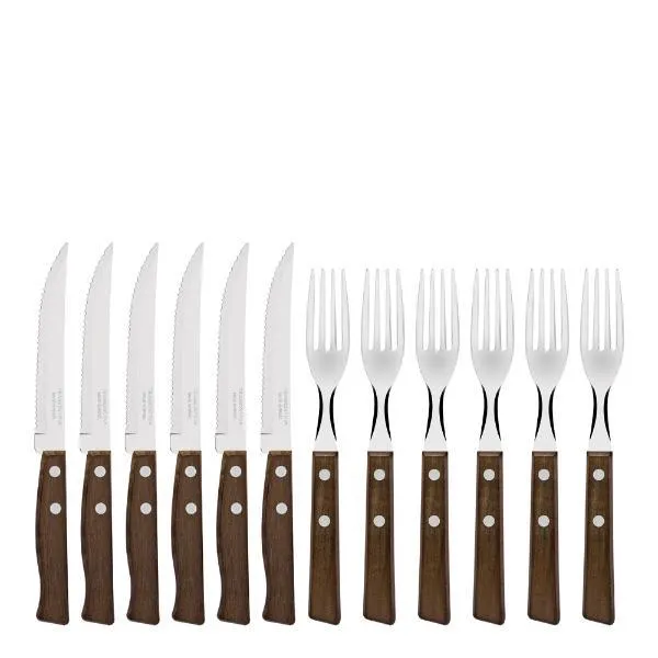 Biffbestikk 12 deler ipê tre/stål