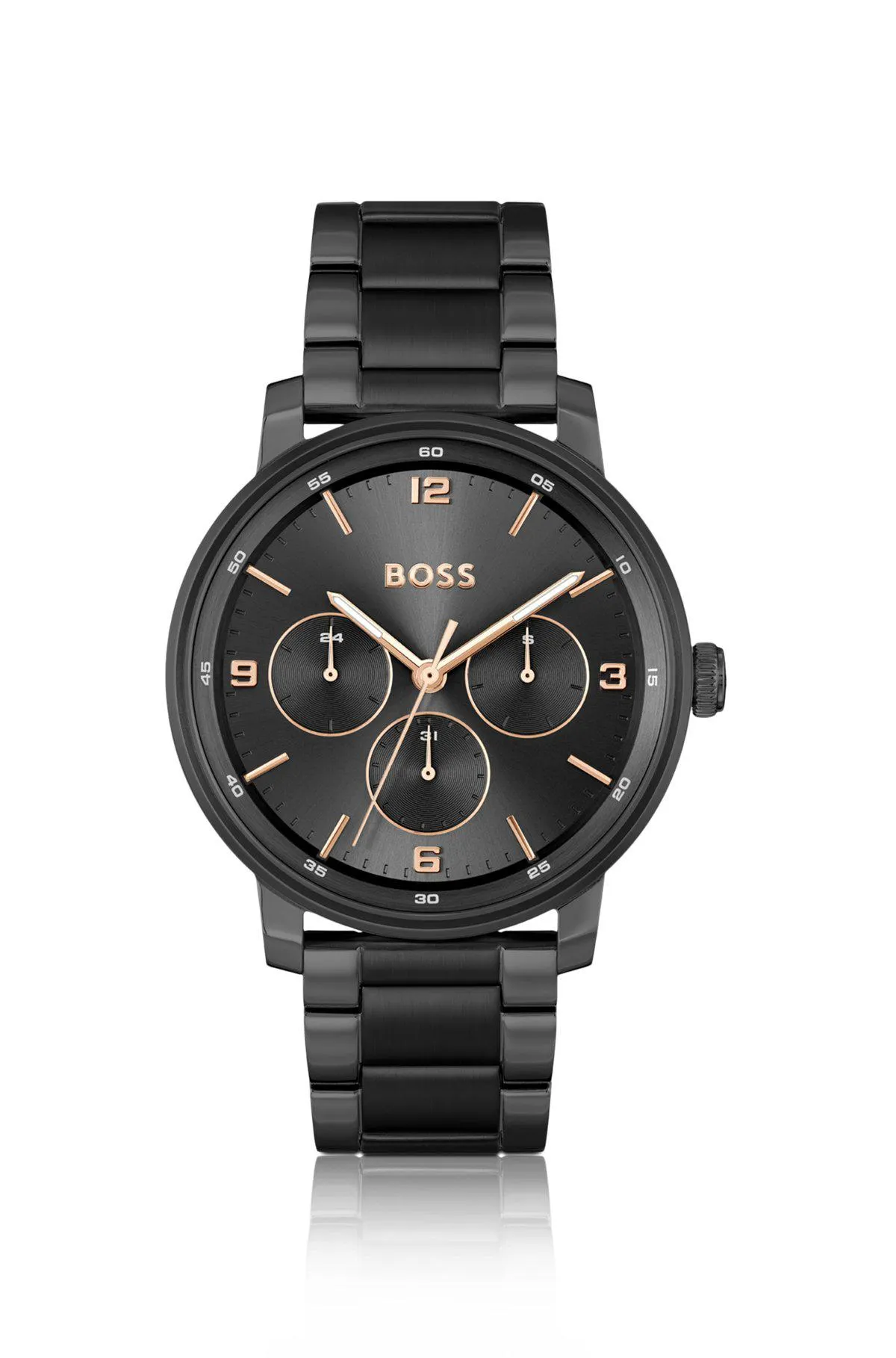 Black link-bracelet watch with tonal dial