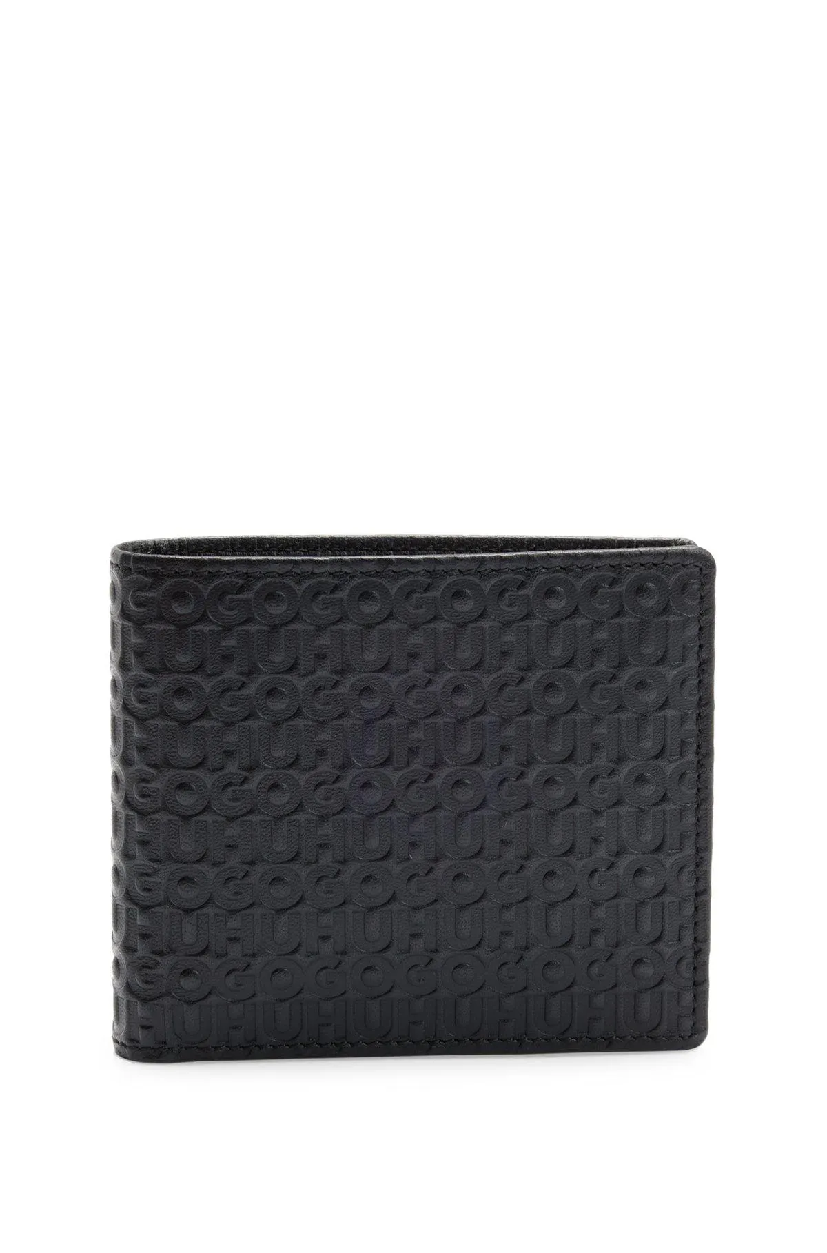 Leather wallet with embossed stacked logos