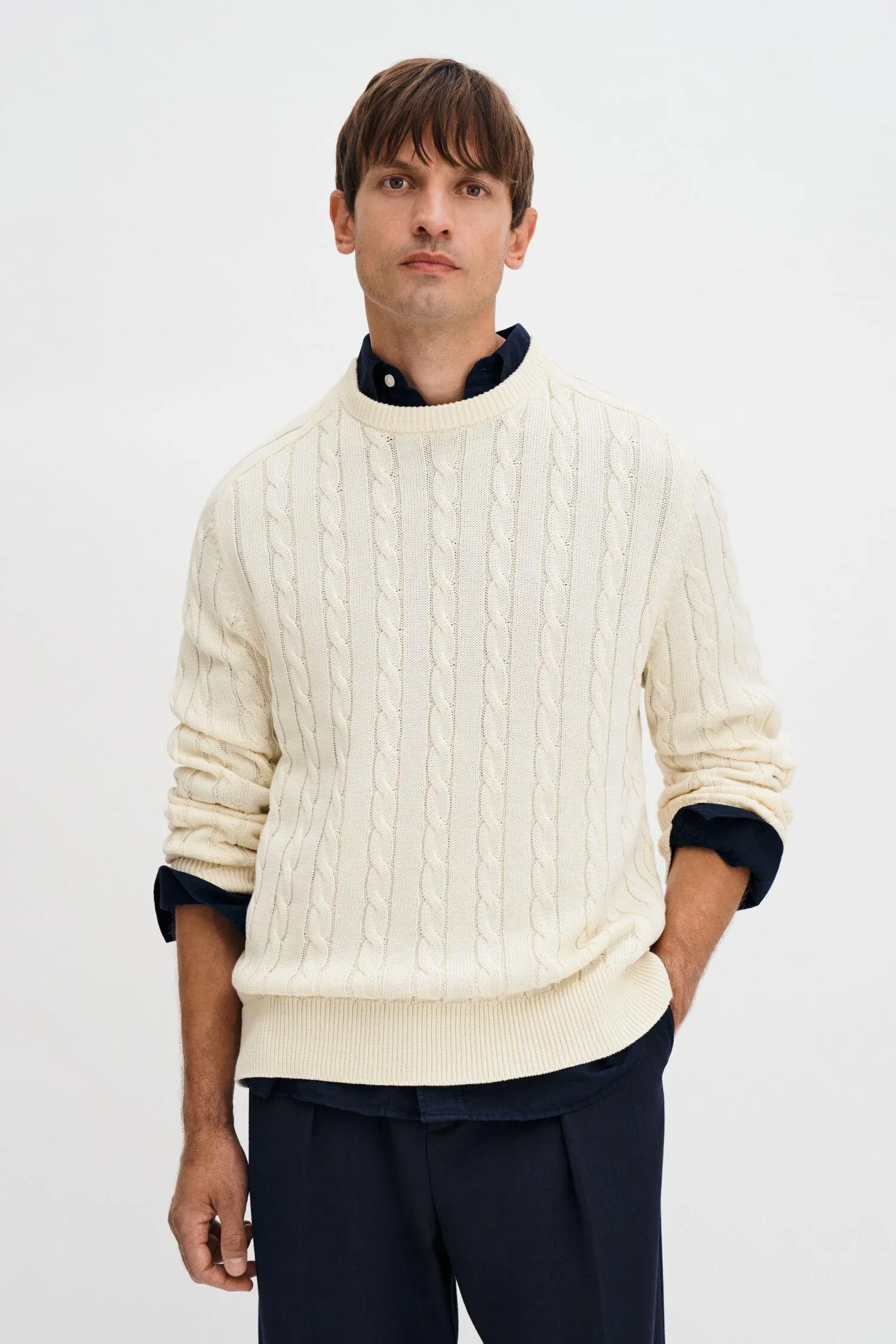 Braided Cotton Crewneck Sweater