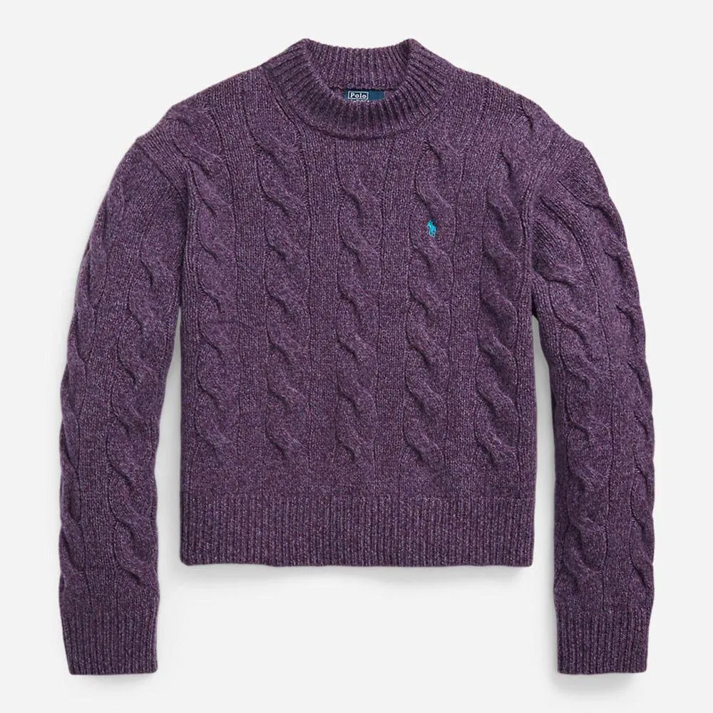 Cable Wool Cashmere Mockneck Sweater - Purple Marl