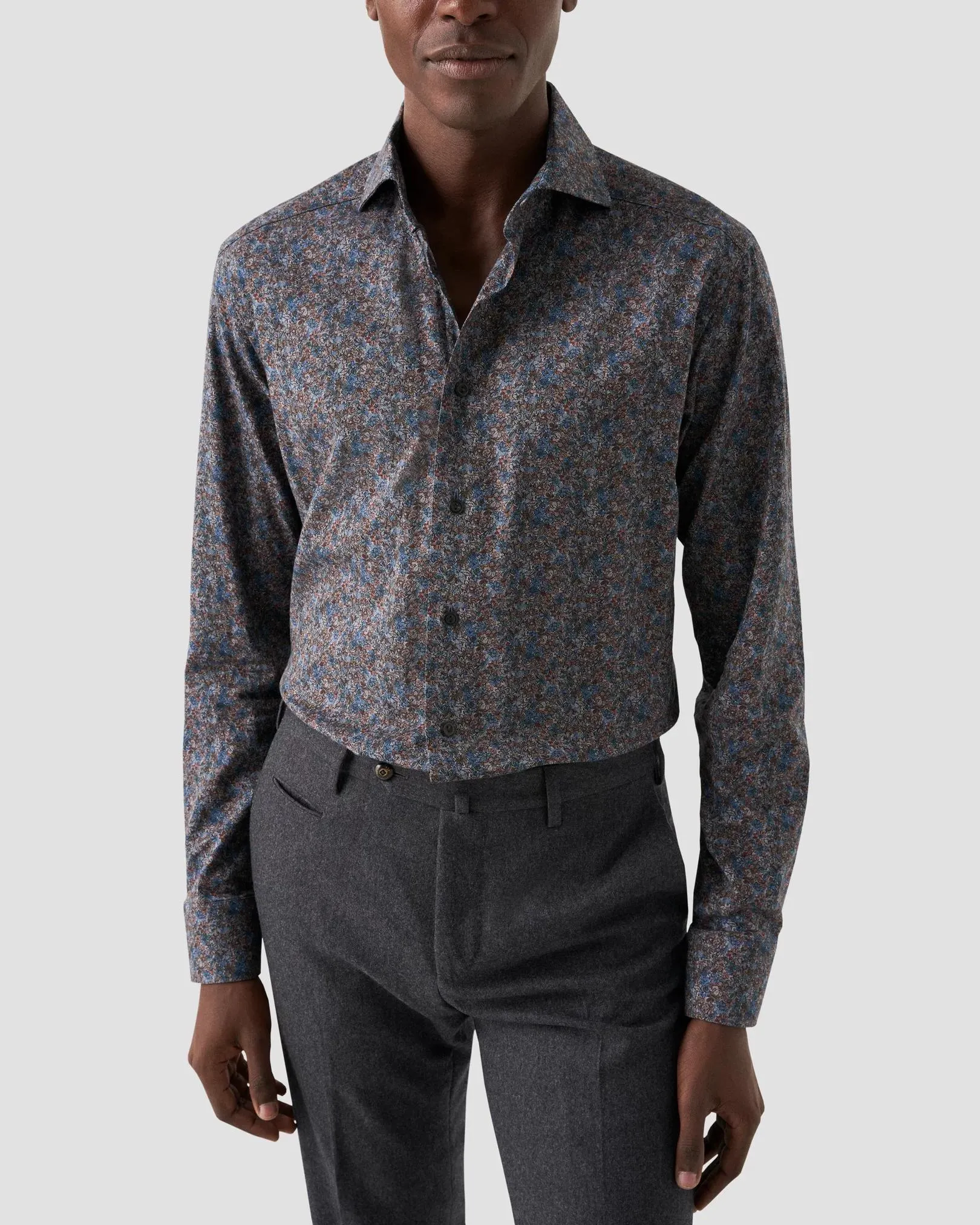 Navy Floral Print Signature Twill Shirt