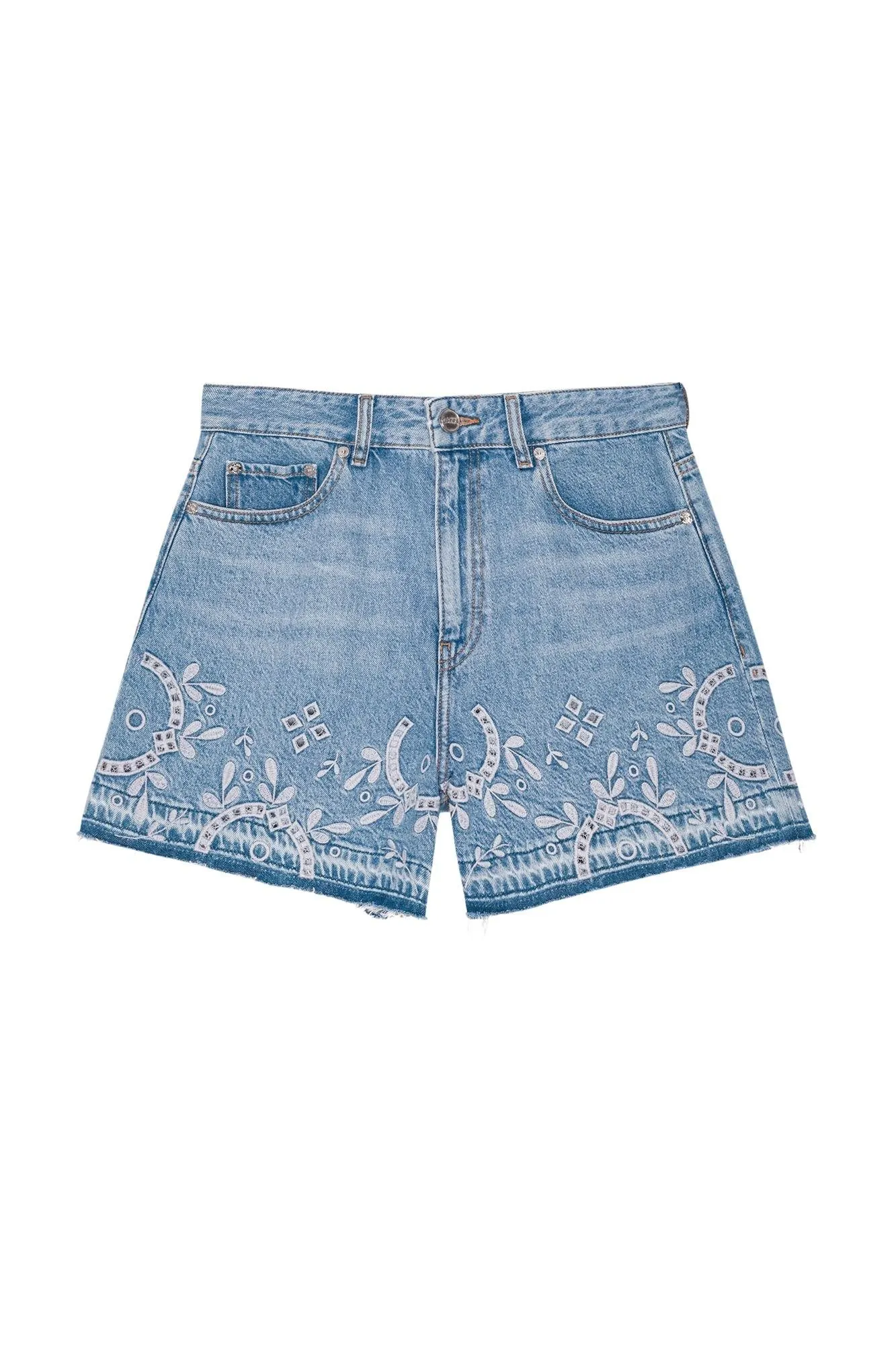Broderie Anglaise Denim Shorts – Blå