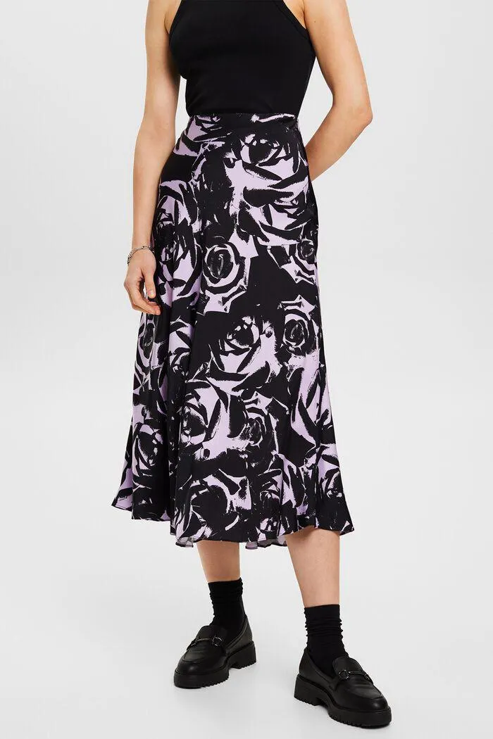 Print Satin Midi Skirt