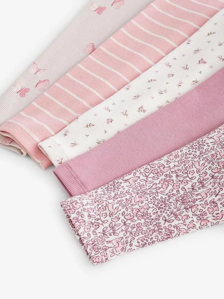 Pink Ribbed Leggings 5 Pack (3mths-7yrs)