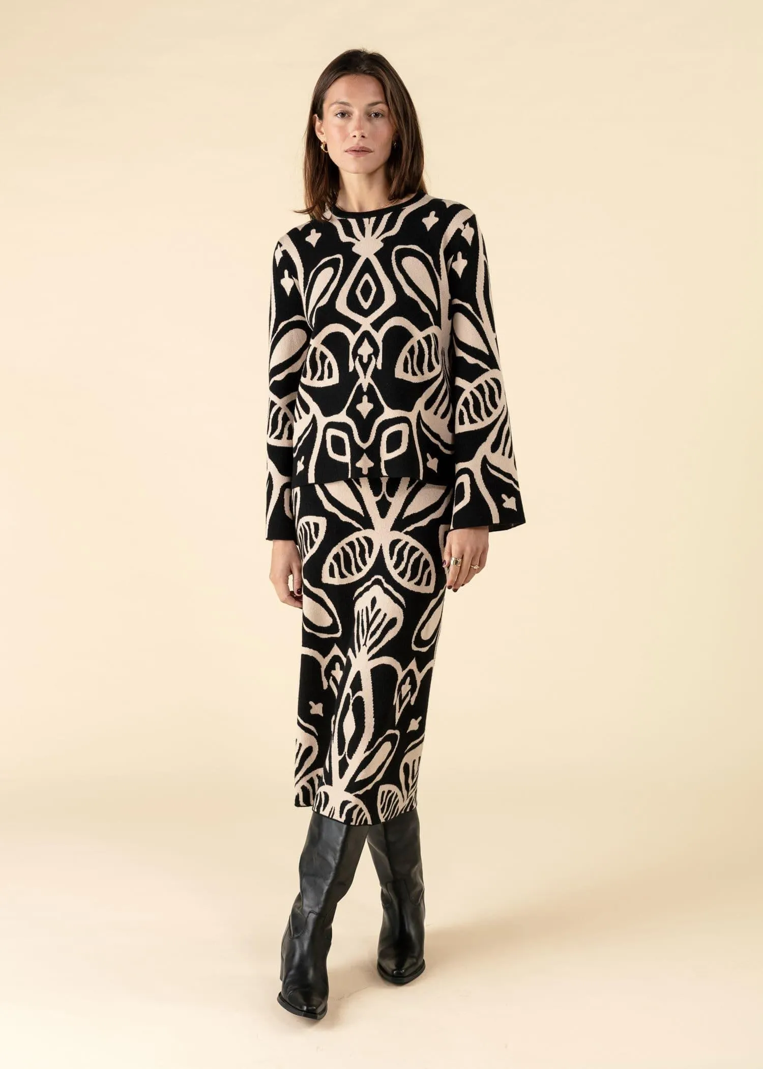 Jacquardstickad lång kjol