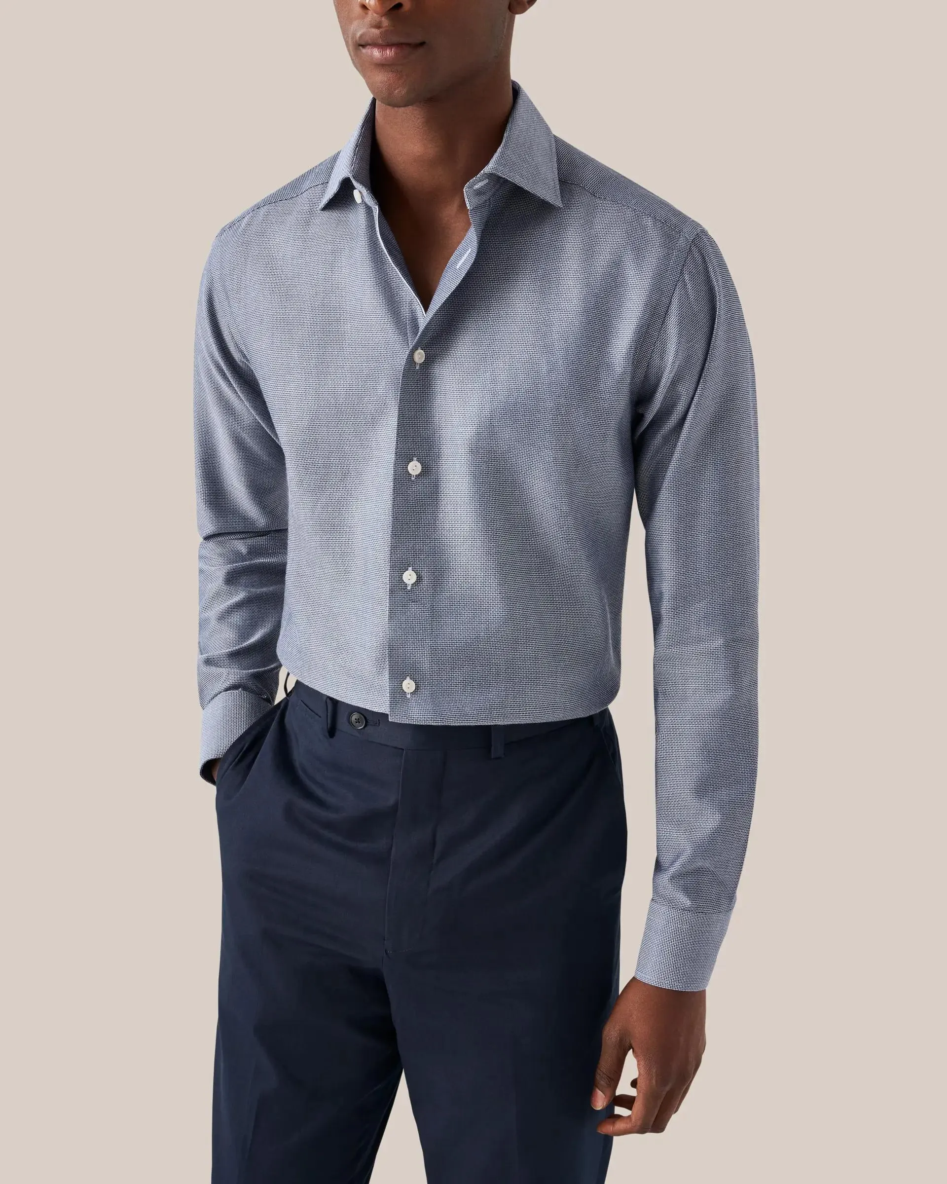 Navy Cotton & TENCEL™ Lyocell Stretch Shirt