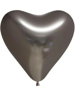 6 stk 30 cm - Grå Glossy Mirror Hjerteballonger