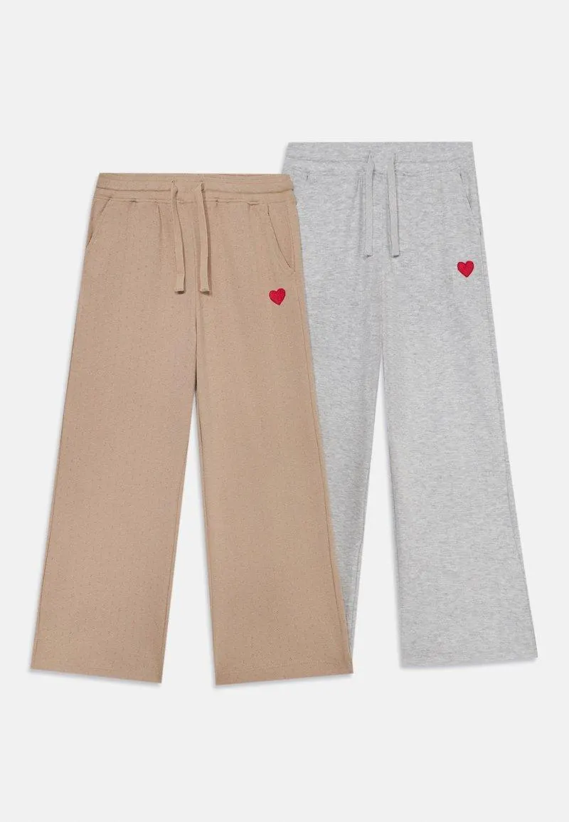 2 PACK POINTELLE WIDE LEG JOGGER - Joggebukse - tan/mottled light grey