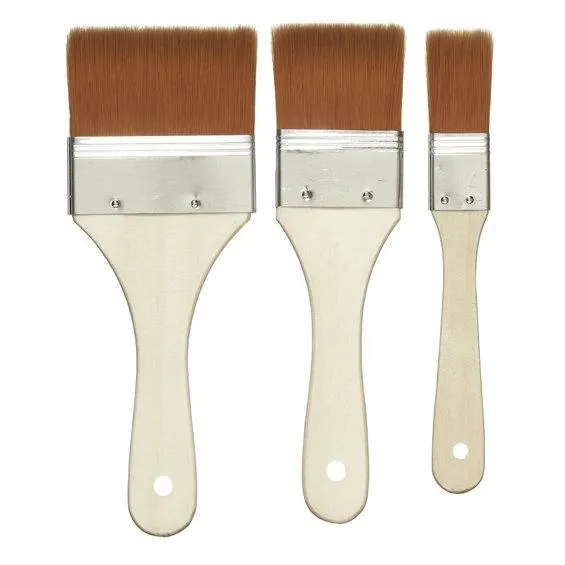 3-pakning med flatpensler som har trehåndtak og metallhylse – 2,5 – 5 – 7,5 cm bustbredde