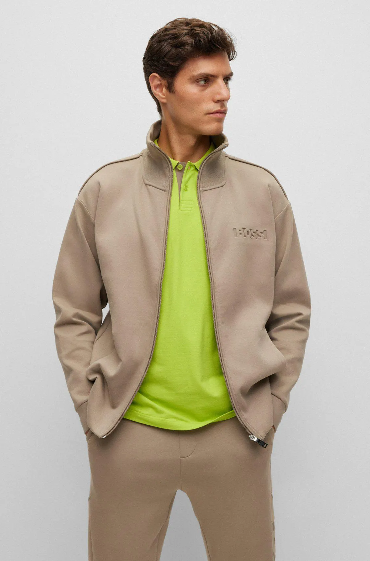 Relaxed-fit zip-up sweatshirt with embossed logo