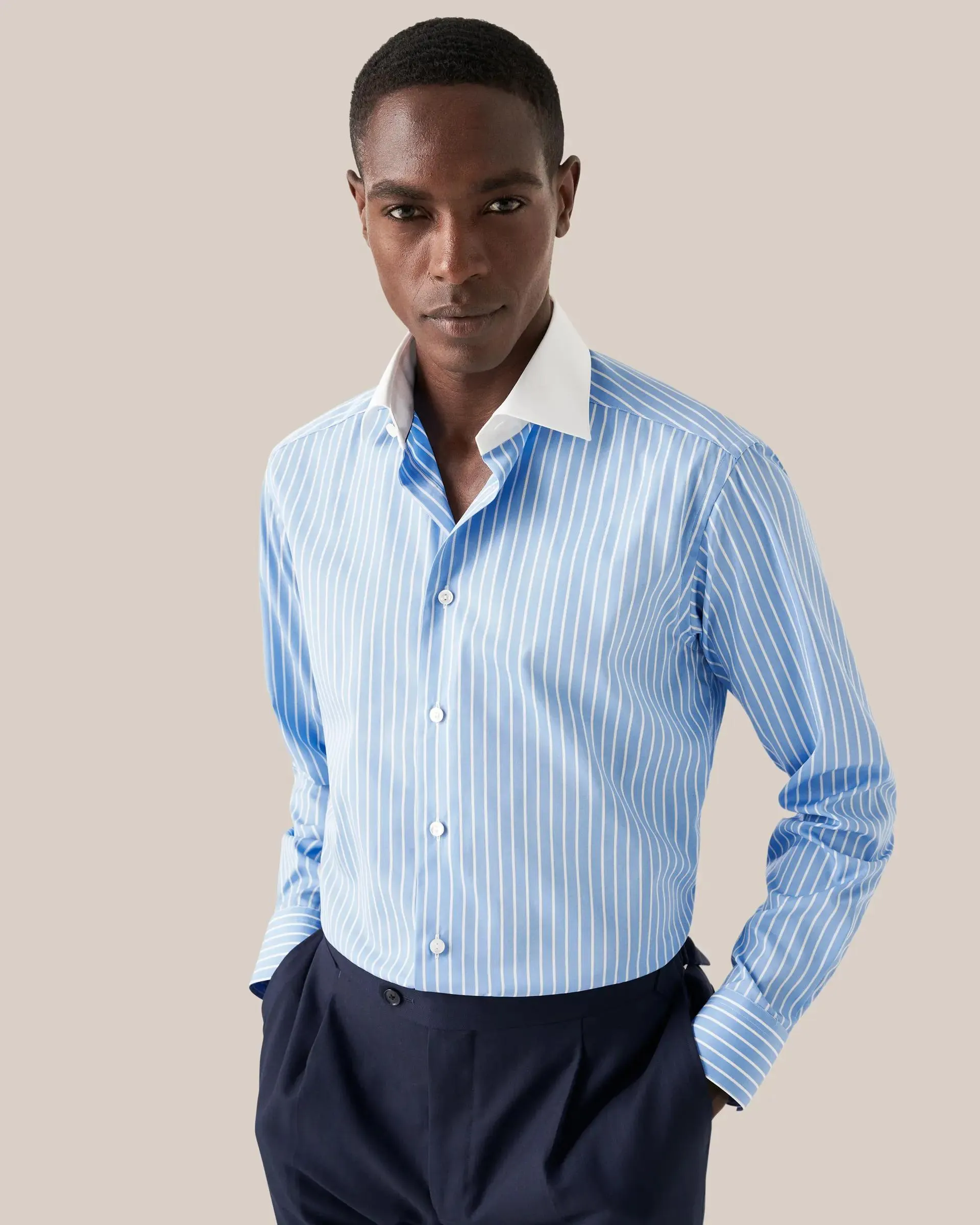 Light Blue Striped Elevated Poplin Shirt