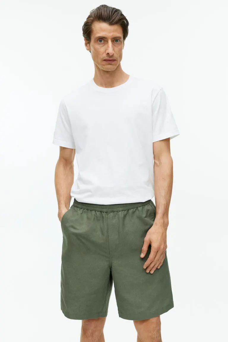 Cotton-Linen Drawstring Shorts