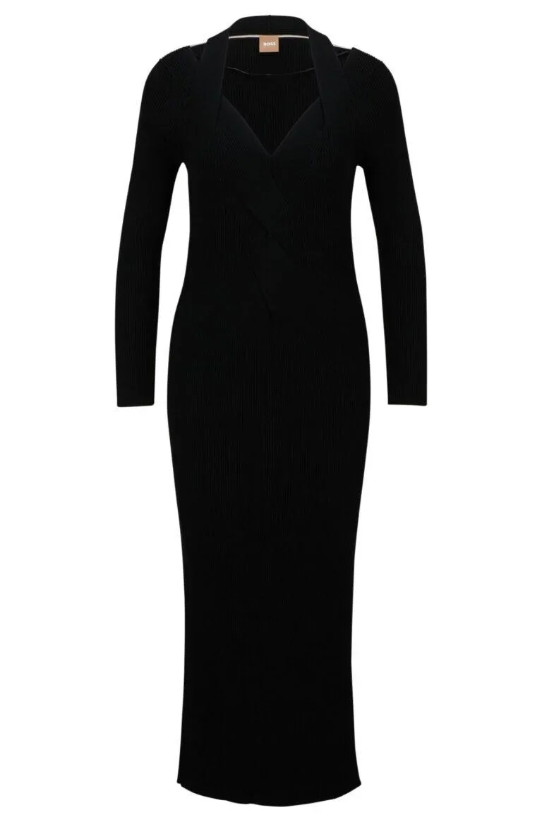 Long-Sleeved Slim-Fit Dress With Cut-Out Shoulders – Sort