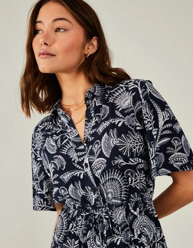 Fan Print Jumpsuit Blue