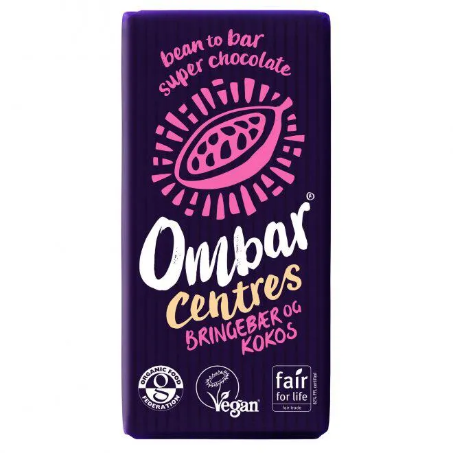 Ombar økologisk sjokolade med bringebær & kokosfyll 35 g