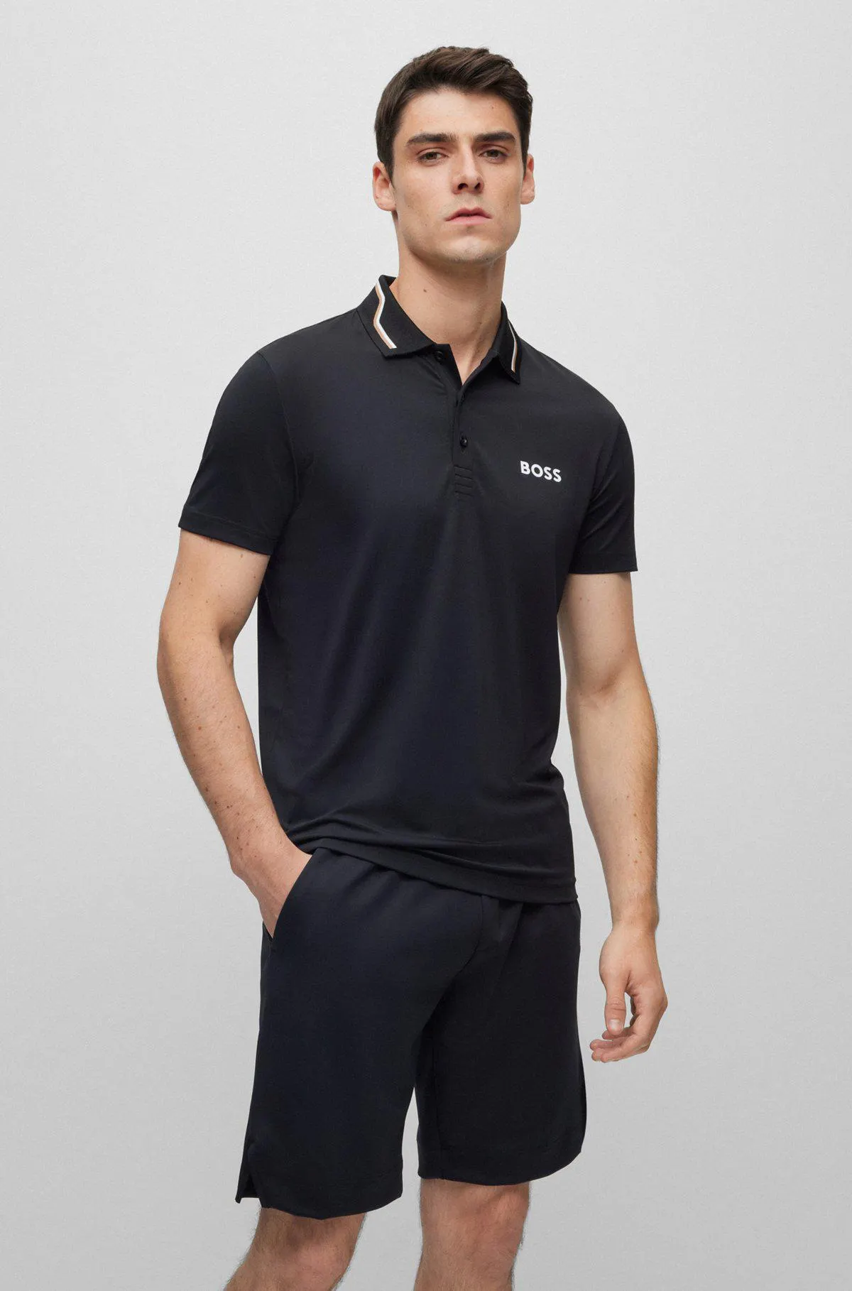 Contrast-logo polo shirt with collar stripe