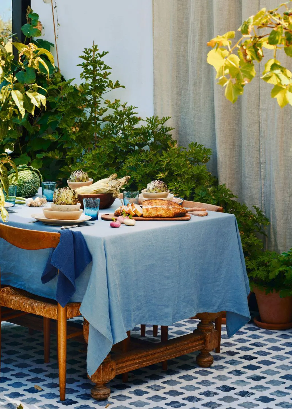 Blue linen tablecloth