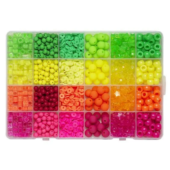 Perlemiks i 4 herlige neonfarger og nyanser – 6 varianter av perler i hver farge