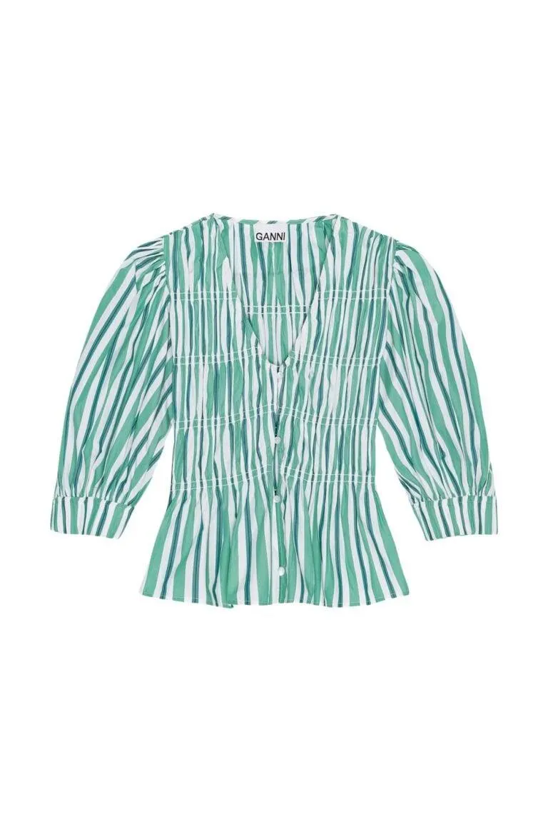 Striped V-Neckline Fitted Blouse – Grønn