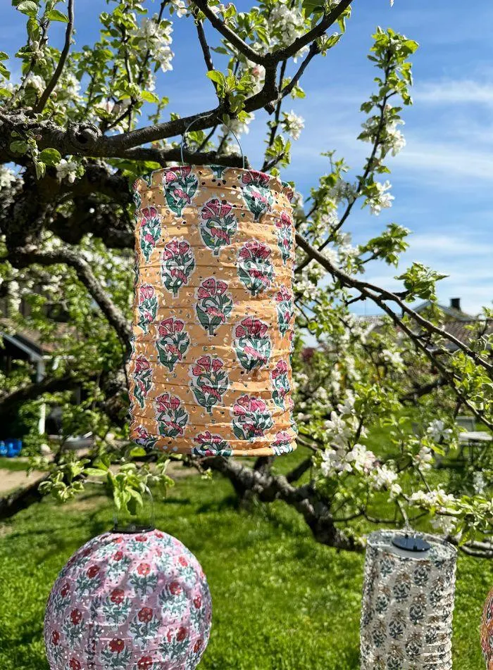 Lanterne solcelle sylinder tekstil - gul