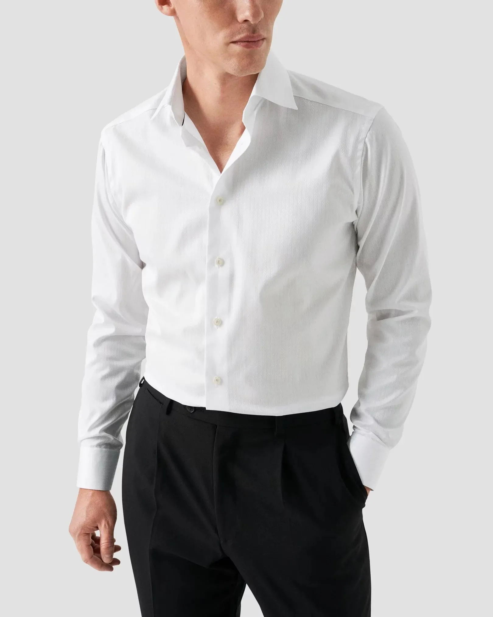 White Herringbone Signature Twill Shirt